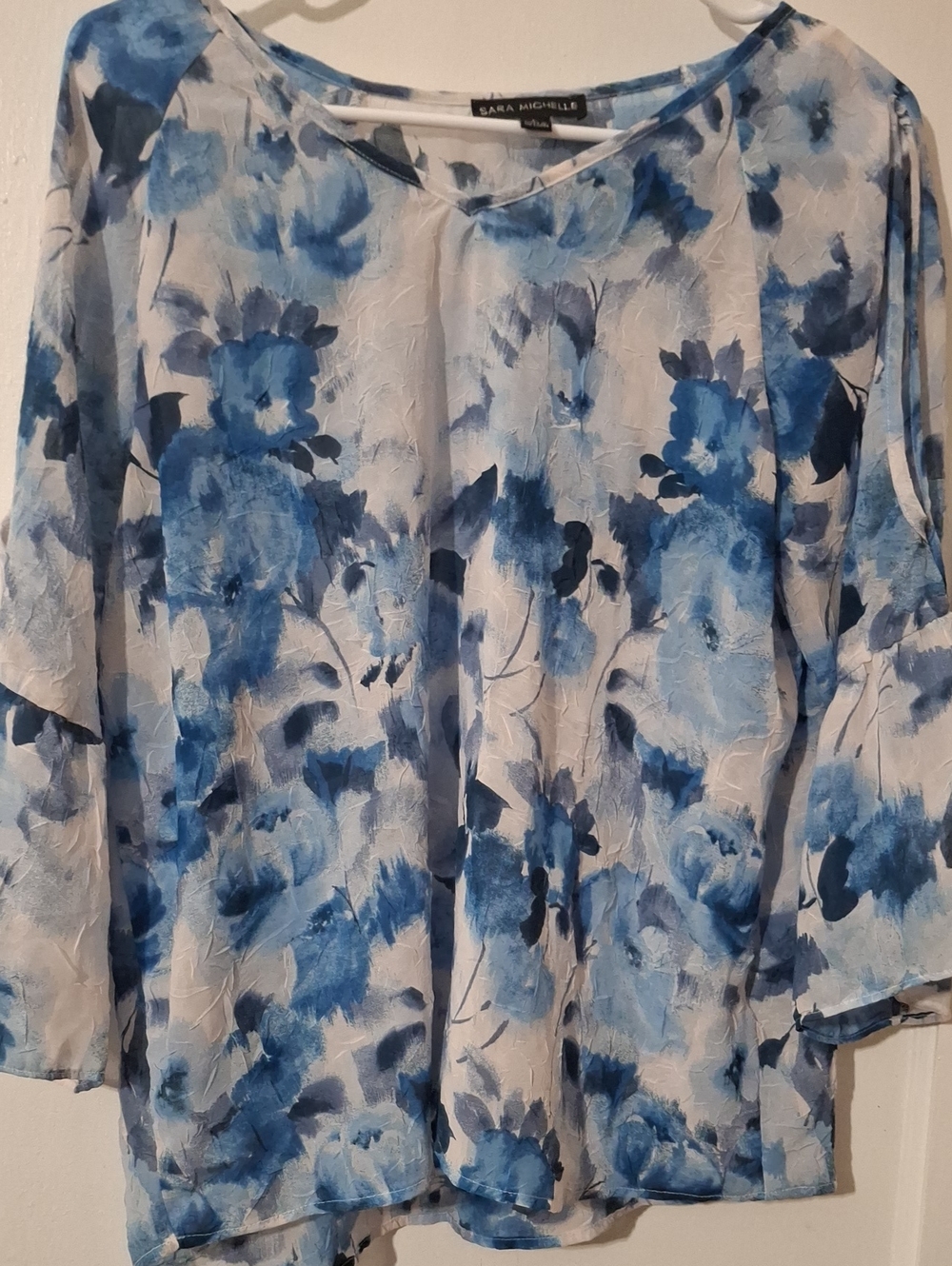 Sara Michelle Blue Floral Tunic Top (Open Shoulders)